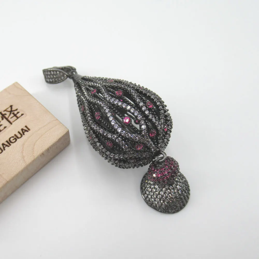 

APDGG 27x80mm Gunmetal Gold plated cubic zircon CZ Micro Pave connector Tassel Pendant necklace Jewelry DIY