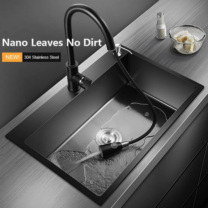 

Черная кухонная раковина Topmount 304, смеситель для раковины из нержавеющей стали, раковина в комплекте с одной чашей, ручная раковина, бесшовна...