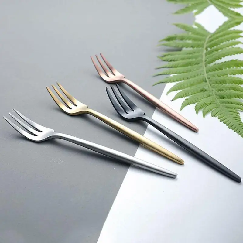 

1Pc Gold Fork Set Tea Cake Snack Fork Dinnerware Cutlery Dessert Steel Tableware Mirror Set Fruit Fork Silverware E4V6