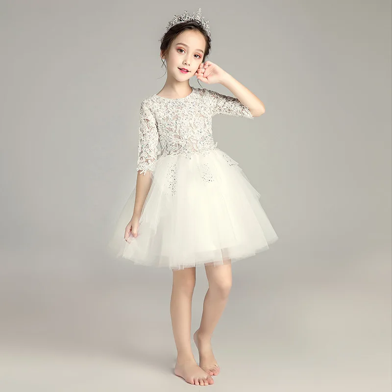 Кружевное Тюлевое платье принцессы для девочек детское Свадебное бальное дня