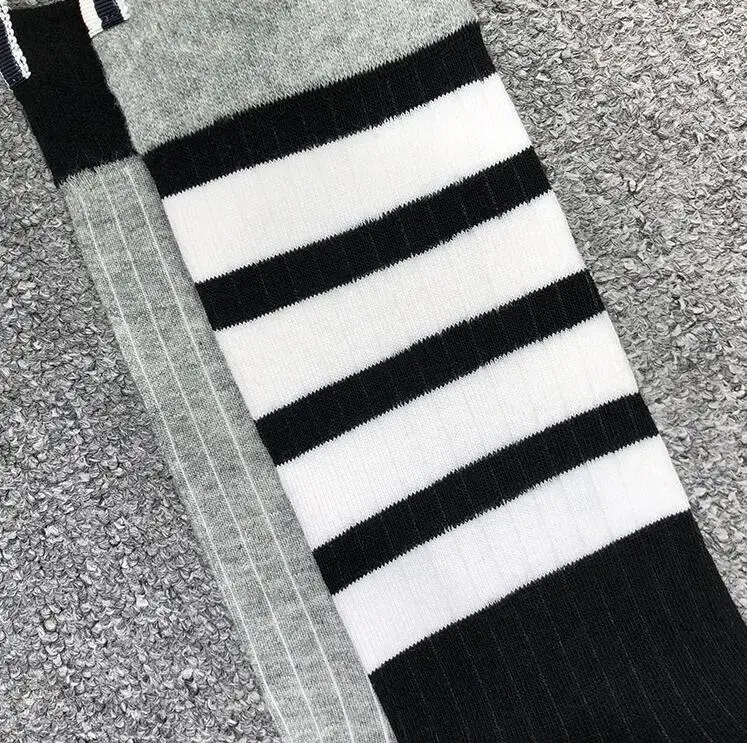 

2021 Fashion TB THOM Brand Men Women Cotton White Stripes Casual Crew Hip Hop Medium Tube Socks Ins 3 Pairs