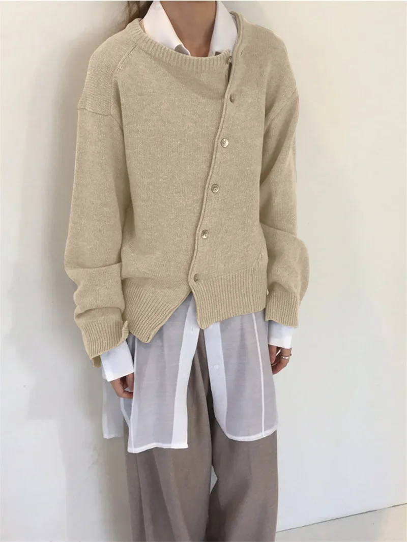 Модный свитер неравномерной длины косая Пряжка однотонный из полиэстра волокна