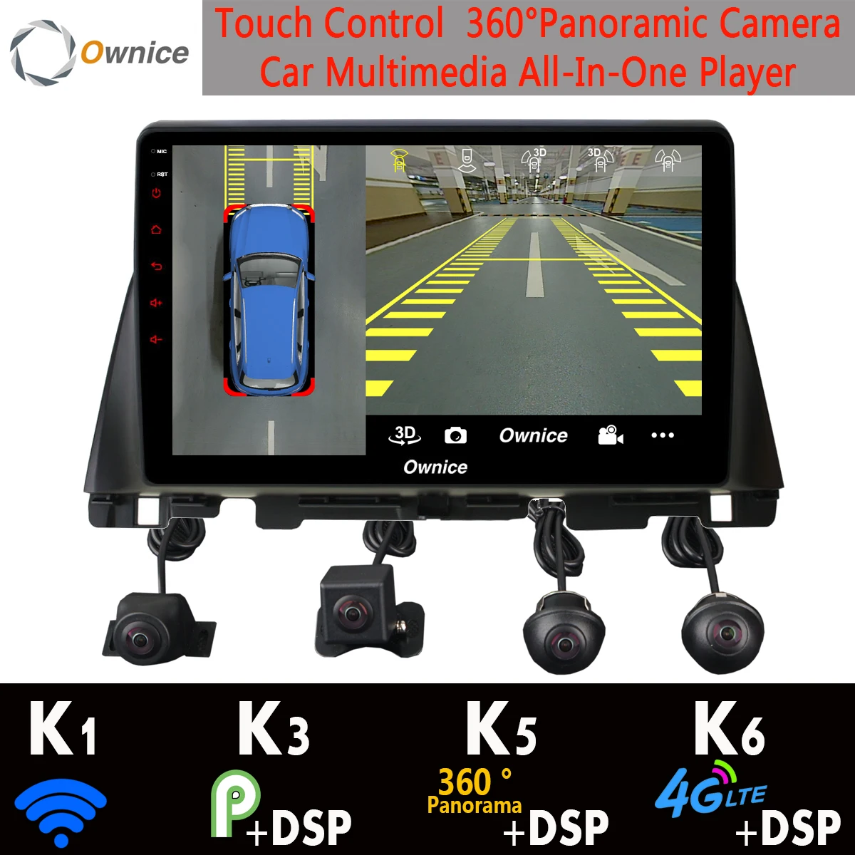 Автомобильная Мультимедийная камера 1Din панорамная 360 ° Android 9 0 8 ядер 4 Гб + 64 ГБ