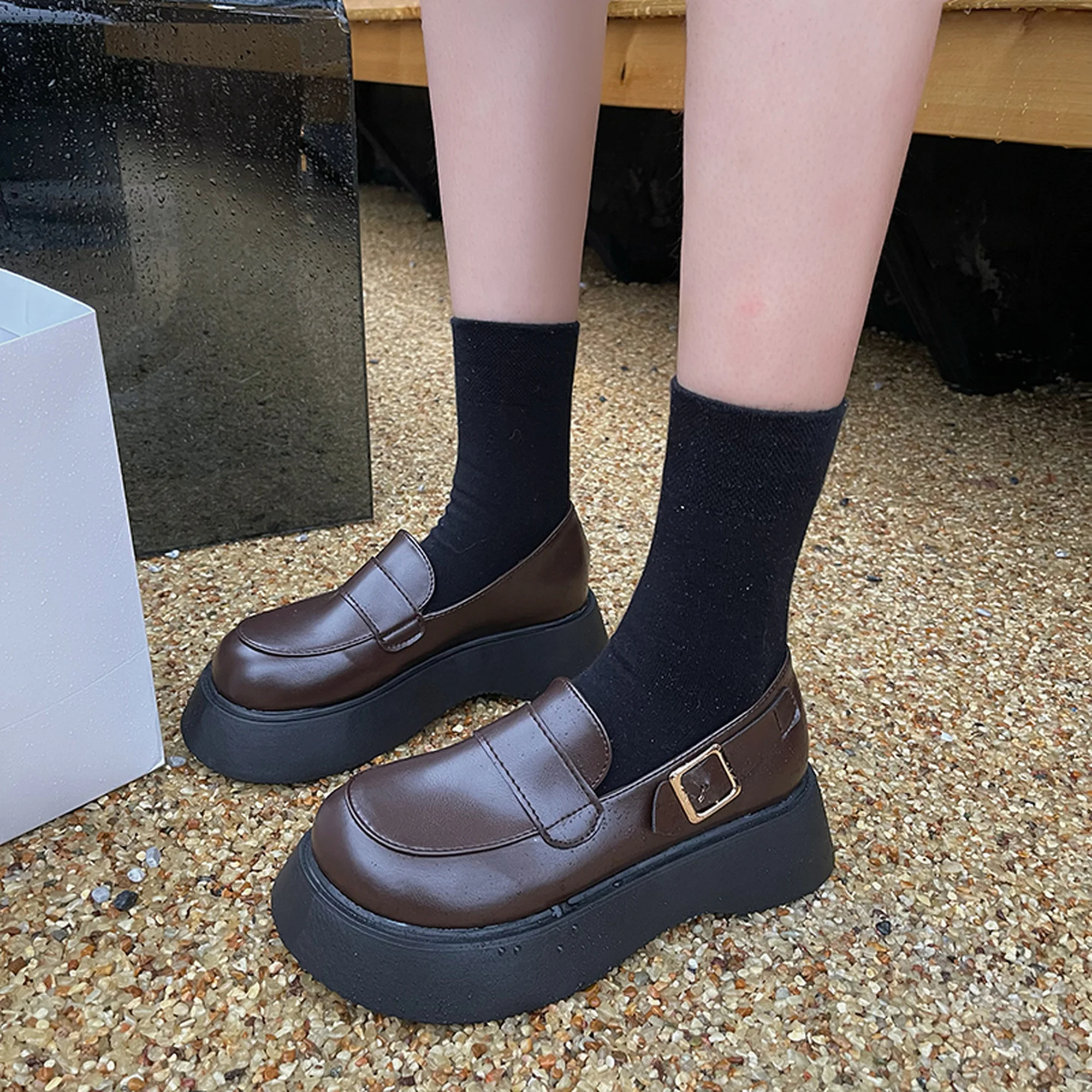 

Туфли женские кожаные в стиле ретро, однотонные туфли, топ-сайдеры, большой головной убор, плоская платформа, повседневные лоферы, для осени,...