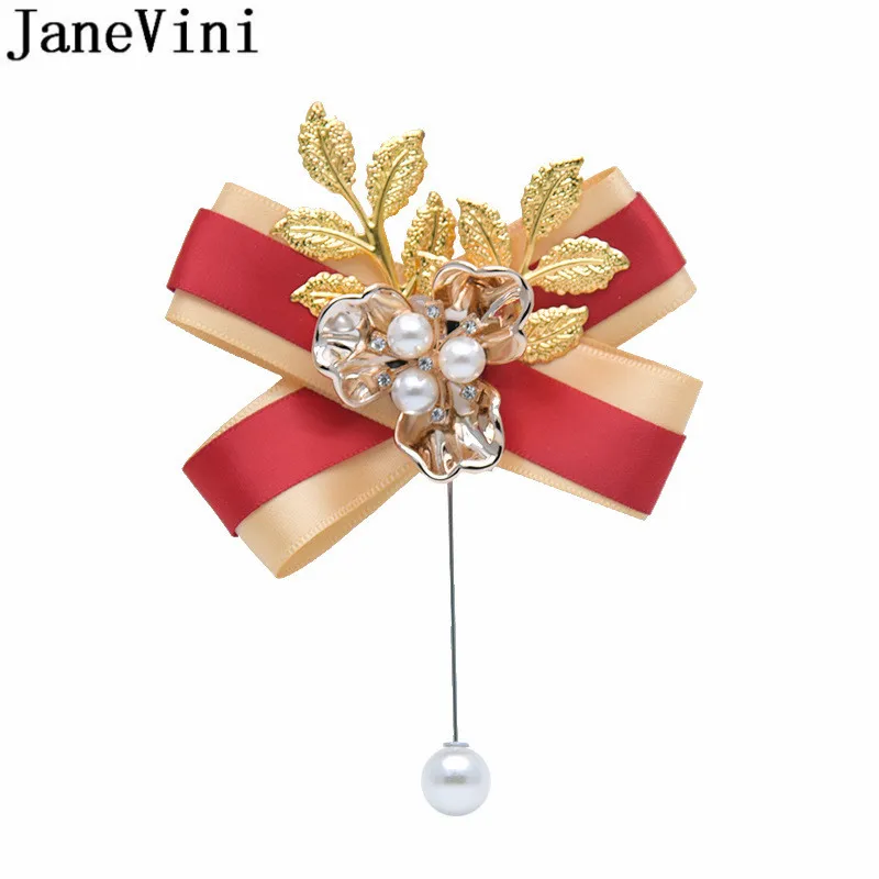 Роскошная жемчужная Золотая корсажная бутоньерка jaevini с листьями для невесты