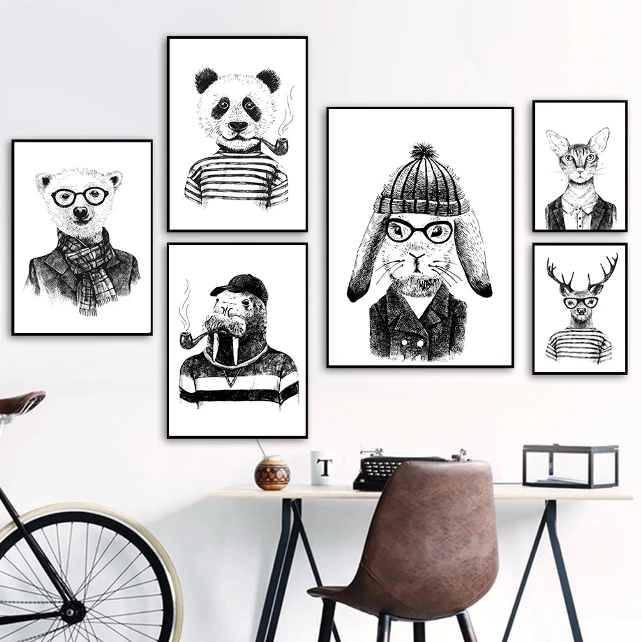

Panda Deer Sea Lion Bear Black White Wall Art Canvas Painting Nordic Posters And Prints Wall Pictures For Living Room Home Decor