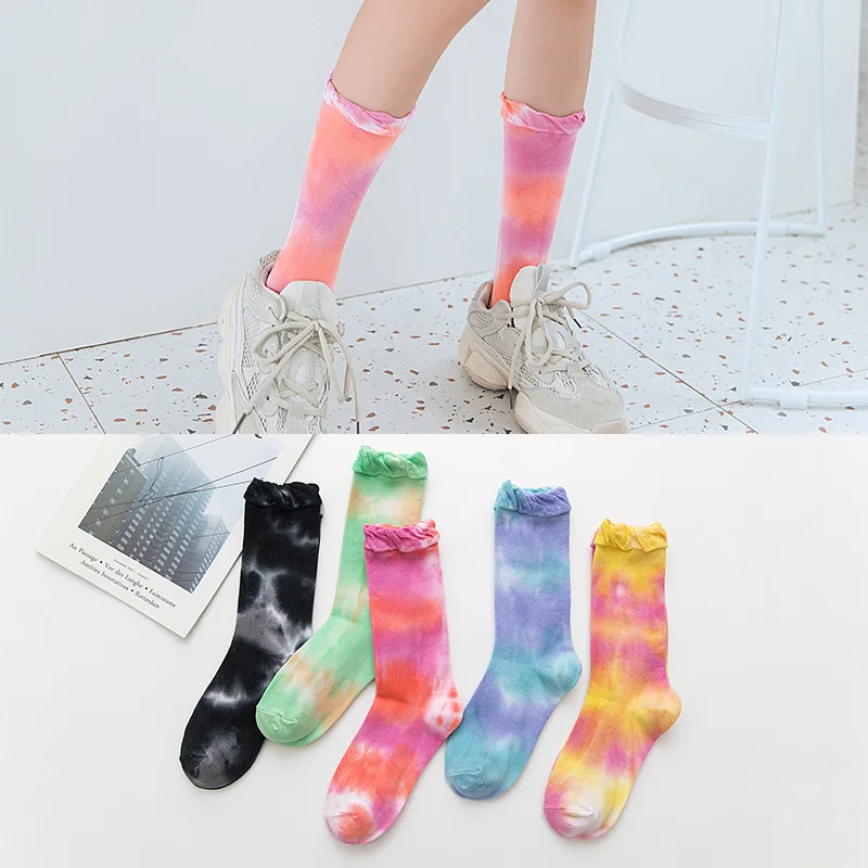 

Harajuku style tie-dye middle tube trendy socks, loose mouth, personality piled socks, trendy couple socks cute socks