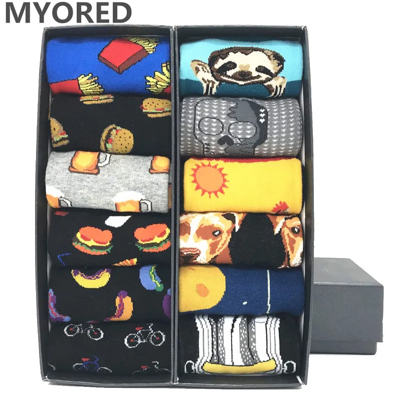 MYORED 12 пар/лот разноцветные собачьи рыбные носки милые животные с узором