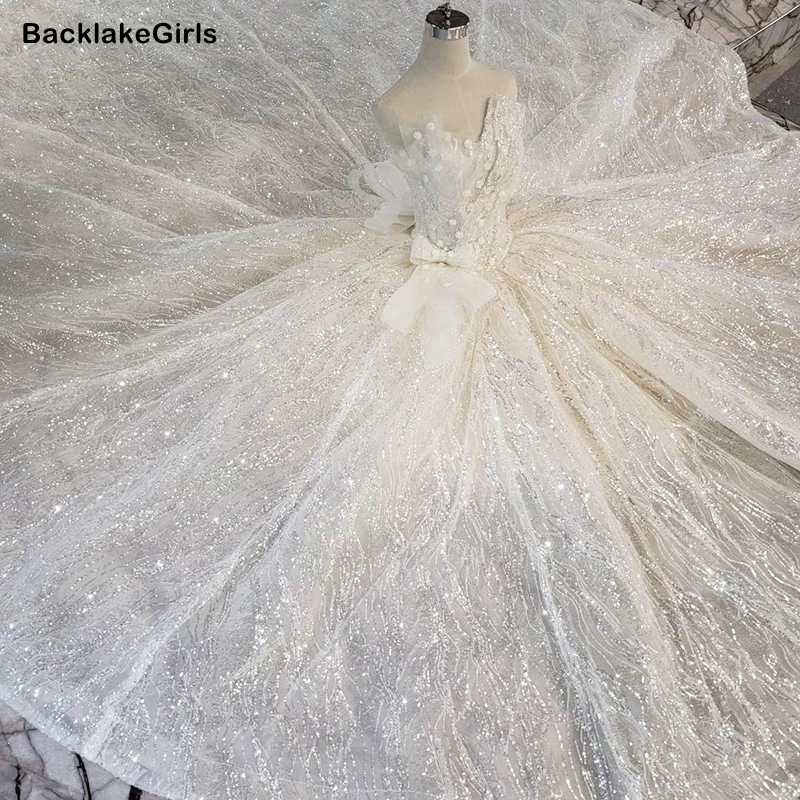 Блестящее свадебное платье без бретелек с блестками Бальное принцессы Свадебные
