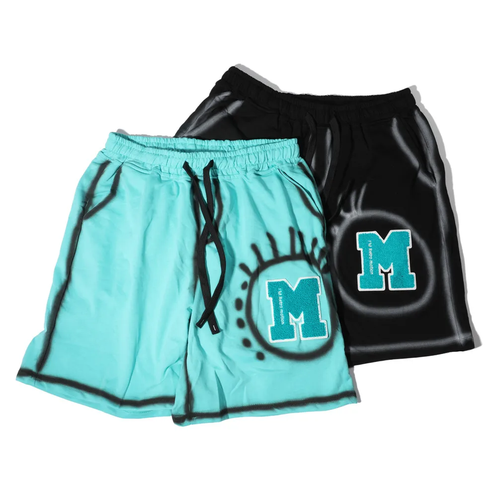 

UNCLEDONJM Spray-painted graffiti sweat shorts mens street wear shorts for men summer men clothing men casual shorts 2202