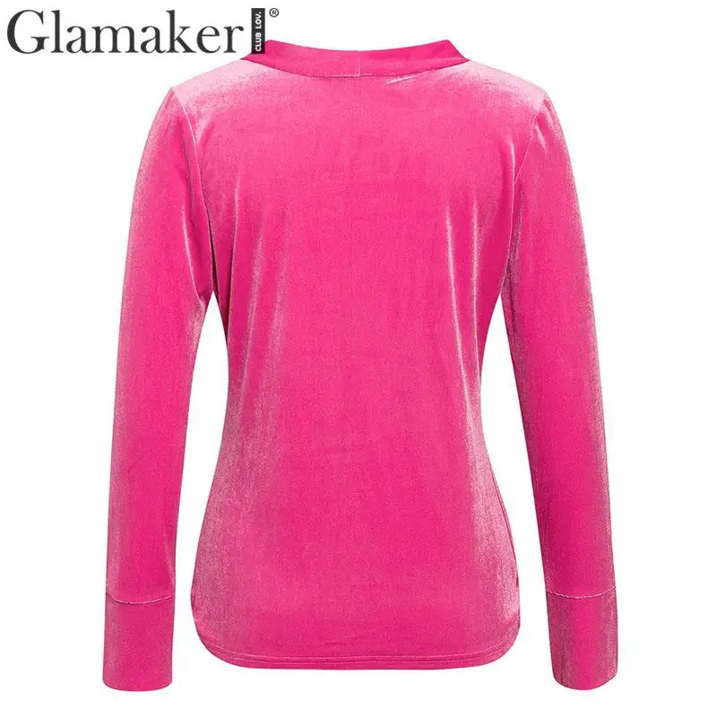 Glamaker бархатная женская рубашка, блузка, топ, женские сексуальные рубашки с v-образным вырезом feminina, Женский Топ, корейская мода, блуза с длинными рукавами, рубашка