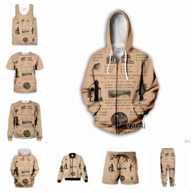 

Fashion Men Women Vintage French 3D Full Print Hoodies Harajuku Zipper Pullover Sweatshirt Unisex Casual Tracksuit