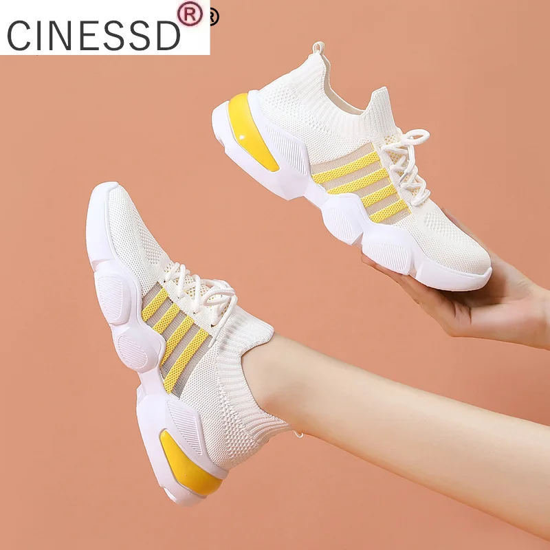 

2021 Summer Female Fashion Flying Woven Mesh Sports Shoes Women Running Casual Socks Shoes Womens Casual Sneakers