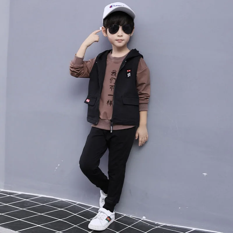 Одежда для мальчиков Теплый костюм с принтом из трех предметов 3-10 лет