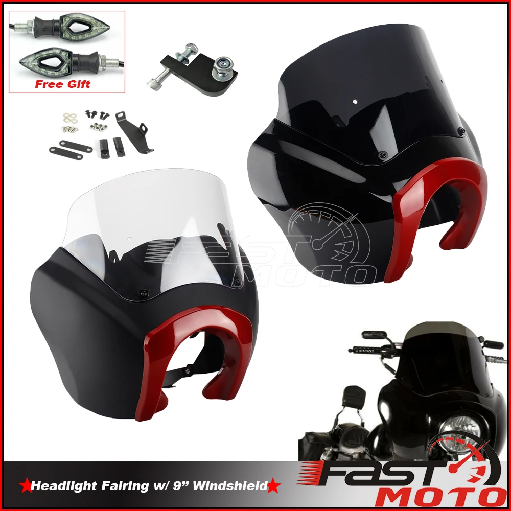 

Headlamp Fairing Cowling Motorcycle Mask Headlight Cowling Forks w/ Mounting Bracket Cover for Harley Dyna Fat/Street Bob FXR