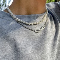 vintage geometric design imitation pearl womens mens necklace for punk hip hop male female party jewelry accessories gift