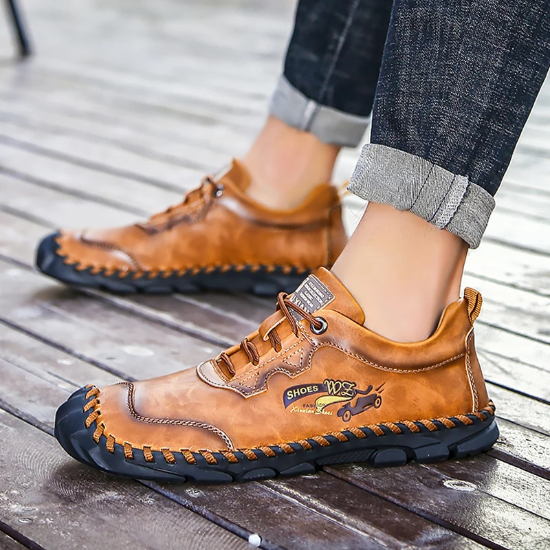 Мужские Кожаные Мокасины JUNJARM лоферы из спилка на плоской подошве повседневные