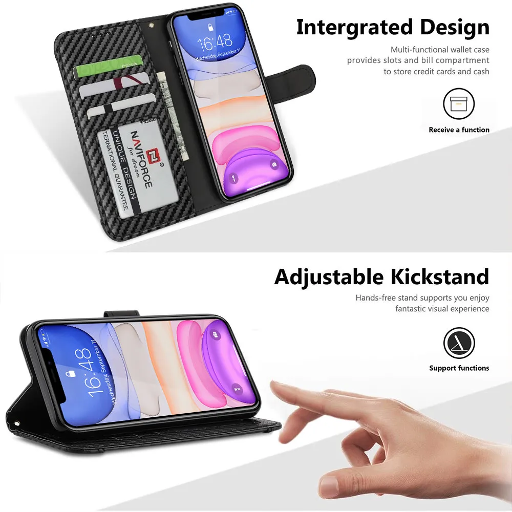 LAPOPNUT премиум черный кожаный чехол из углеродного волокна с откидной крышкой для