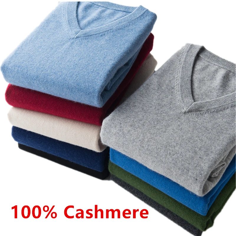 

100% Cashmere Classic V-neck Sweater Men Clothes 2020 Autumn Winter Super Warm Pullover Jumper Jersey Ropa Hombre Pull Homme