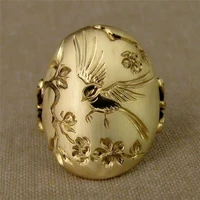 romantic flower and bird engrave rings metal gold color high quality anniversary gift women ring luxury statement jewelry