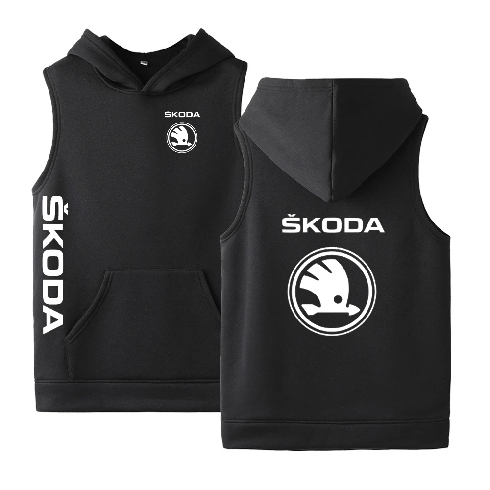 

NEW Summer Men's Skoda Casual Hoodies Cotton Car Logo Customize Vest Unisex Print College Man solid Sleeveless sweatshirts tops3
