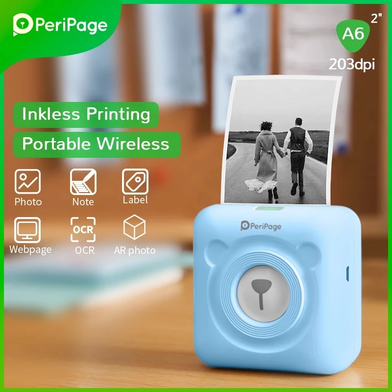 Портативный термопринтер 2021 PeriPage Bluetooth 203 DPI белая этикетка фото-счет