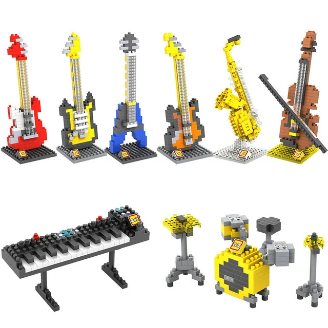 

Popular Rock band Musical instruments micro diamond block bass jazz Drum Kit Classical Guitar Saxophone nanoBRICKS model toys