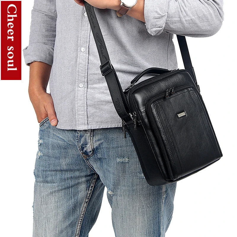 

CHEER SOUL Genuine Leather Men Bags Crossbody Shoulder Bag Male Business Travel Messenger Bags for Men New Fashion Totes Handbag