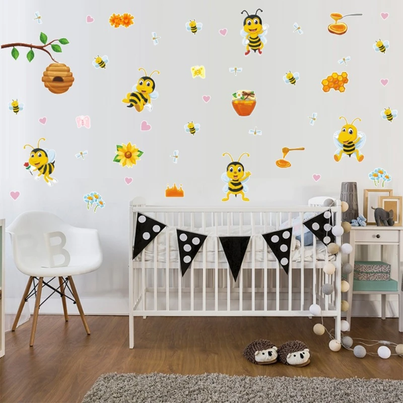 

Cartoon Bee Wall Sticker Murals DIY Removable Vinyl Animals Flower Wallpaper Decoration for Kids Children's Room Nursery