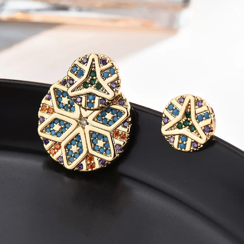 

Ss925 Needle Asymmetric Yellow Micro Inlaid with Color Zircon Round Earrings