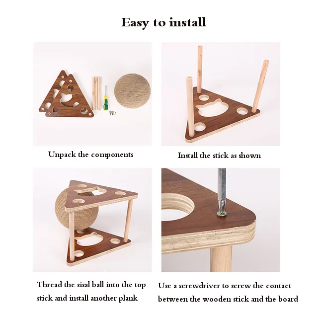 

Mrosaa Rotating Sisal Rope Cat Ball Scratching Post Toy Cat Climbing Frame Assembly Wood Shelf Sharpen Claw Trainning Device