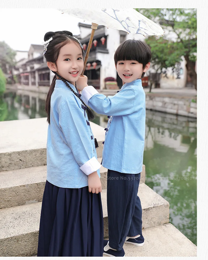 

Chinese Traditional Crane Embroidery Kids Hanfu Clothing Set Children Tang Suit Girls Party Dress Boys Kung Fu Tops Skirts Pants