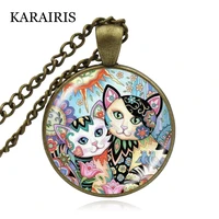 karairis shabby chic art glass cabochon necklace cat kitten necklace round pendant girls glass cabochon cat necklaces wholesale