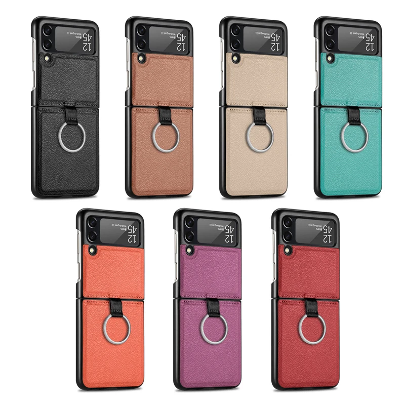 Leather Case for Samsung Galaxy Z Flip 3 5G Ring PU Shock Proof Camera Protection Soft Phone Cover Cases for Z Flip 3 Funda Capa