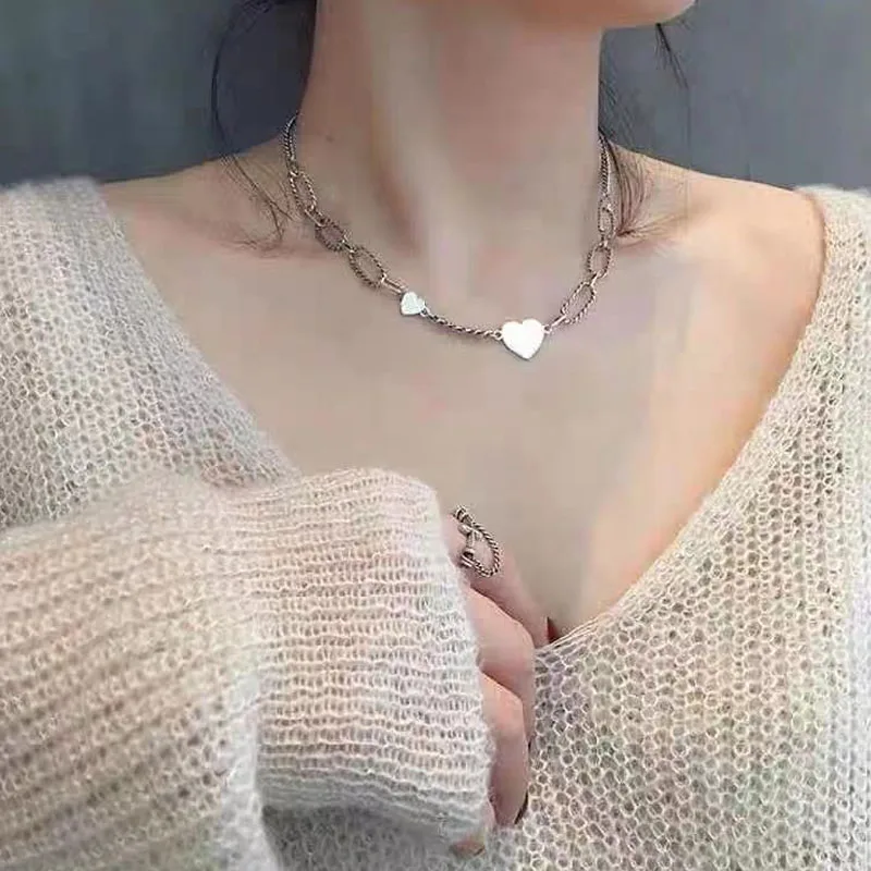 

Silver Color Thick Chain Heart Necklace Hip-hop Fashion Women Clavicle Chain Elegant Charm Wedding Pendant Jewelry Gift Choker
