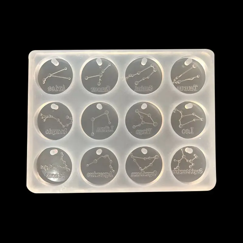 

12 Constellations Discs Pendant Epoxy Resin Silicone Mold Jewelry Making Tools Dried Flower Resin Decorative DIY Hand Crafts