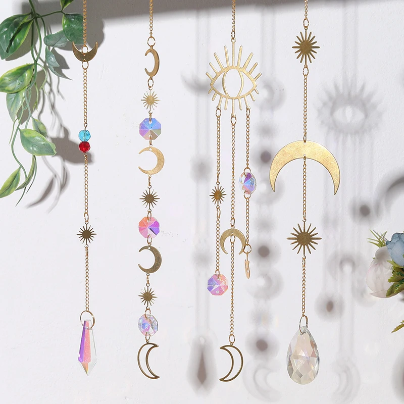Home Decor Crystal Pendant Hanging Curtain Windchimes Sun Light Catcher Star Moon Pendant Rainbow Wind Chime