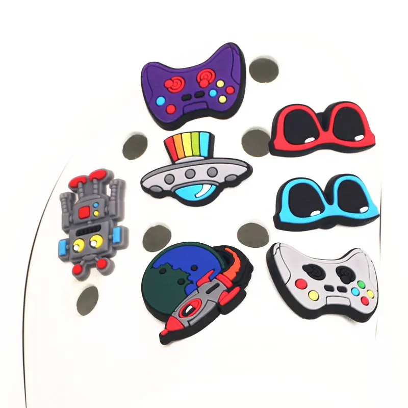 Single Sale 1Pcs Shoe Charms Novelty Spaceship/Sunglasses/Robot Shoes Accessories Shoe Decoration for croc jibz Kids Party X-mas