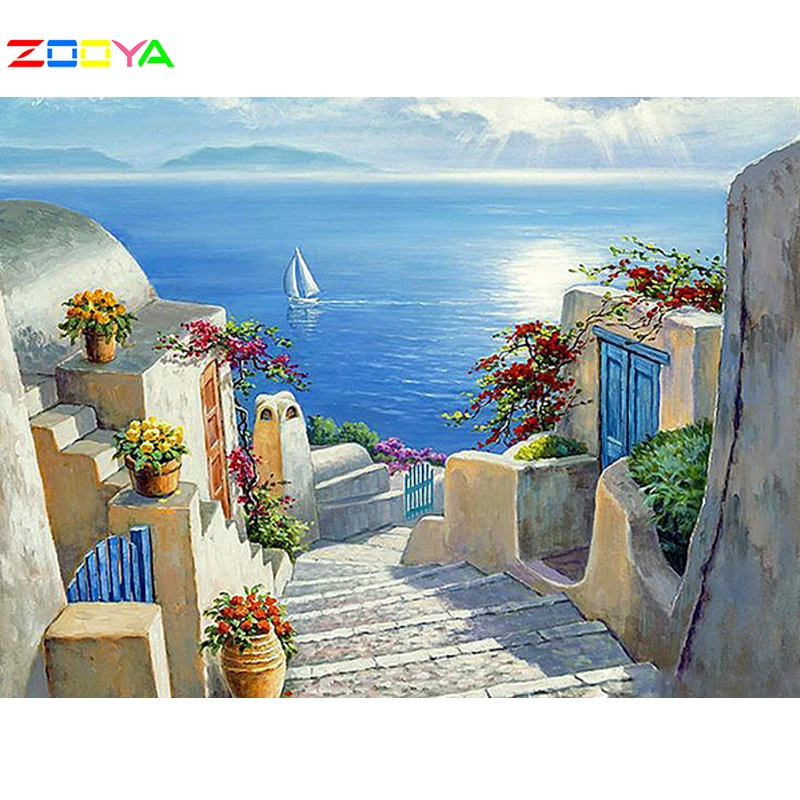 

Zooya Full Square/Round Diamond Painting 5D Diy Landscape Diamonds Embroidery Town Kits Diamond Mosaic Home Decorations 12JM135