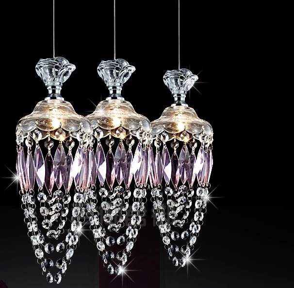 

LED Kitchen Island Chandelier Ceiling Lamp Purple Crystal Pendant Light Rooms