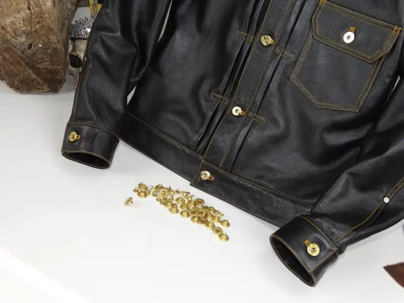 Мужская Байкерская короткая куртка из натуральной воловьей кожи черная большого