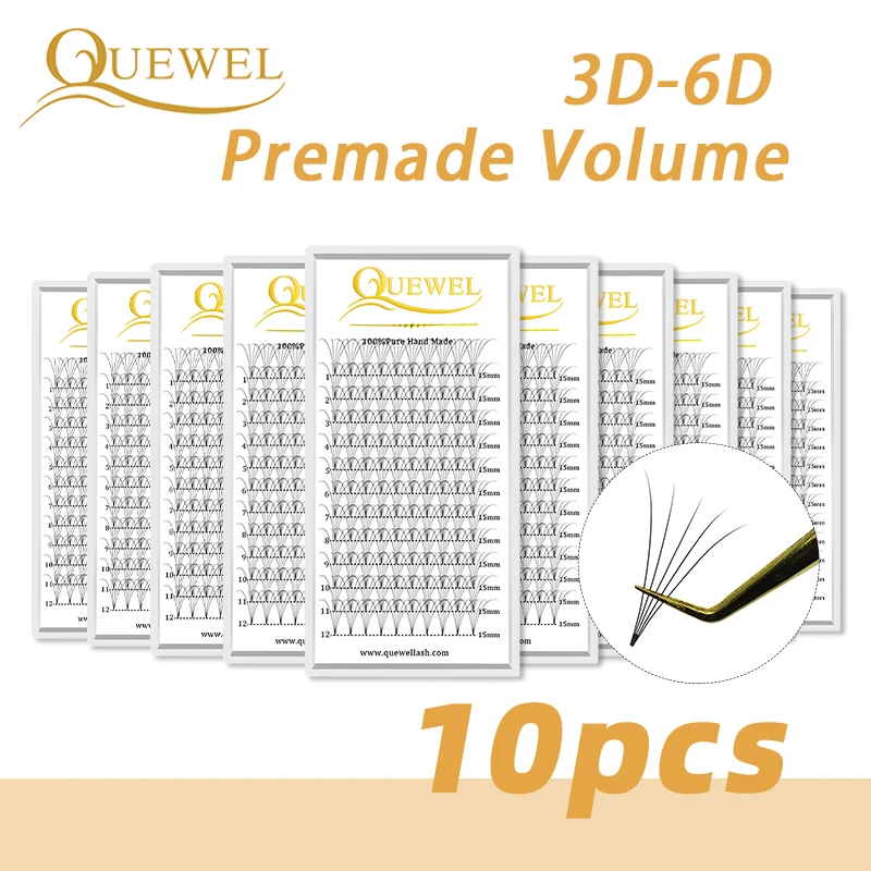 Quewel Premade Volume Fans Lashes 10-Box Set Russian Eyelash Extensions Short Stalk False Eyelashes Faux Mink Wholesale | Красота и