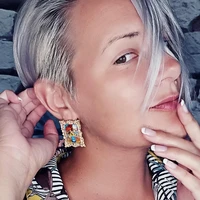 multistyle mona lisa earrings for women creative portrait landscape painting photo frame stud earings fashion jewelry 2021
