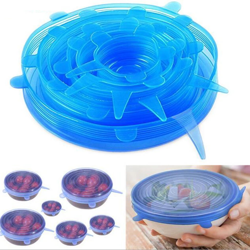 

6pcs Reusable Silicone Stretch Lids Wrap Bowl Seal Cover Kitchen Food Storage