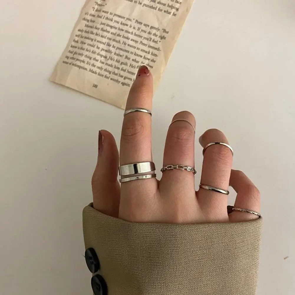 Комплект колец модное Универсальное кольцо золотистое черное серебристое можно