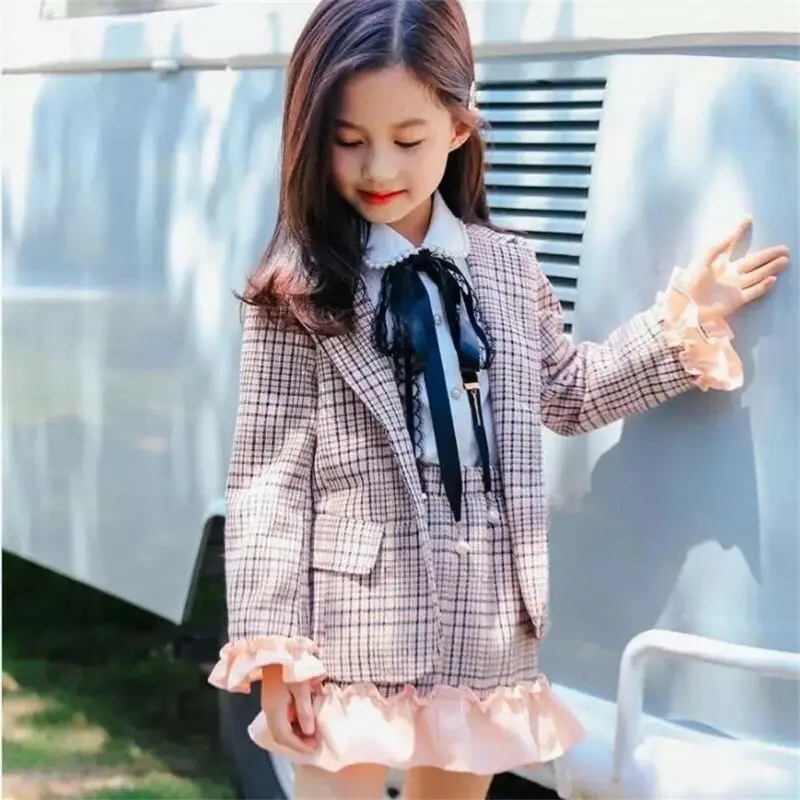 Детский костюм из 2 предметов для маленьких девочек Повседневная клетчатая