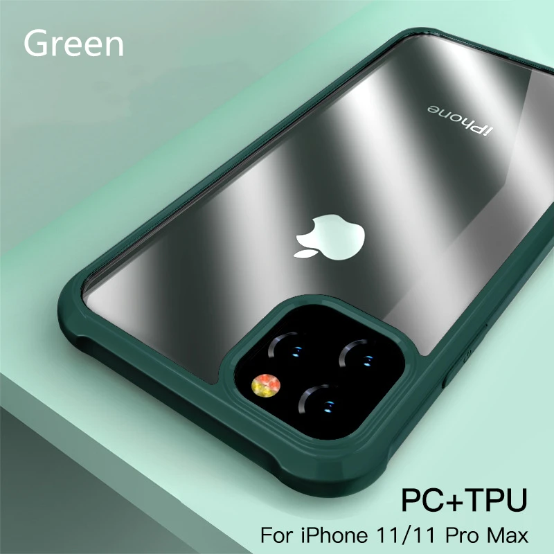 Зеленый Для нового Apple iPhone 11, для iPhone 11 Pro Max чехол противоударный на 360 градусов прозрачный защитный мягкий ТПУ+ жесткий пластиковый чехол из поликарбоната - Цвет: Зеленый