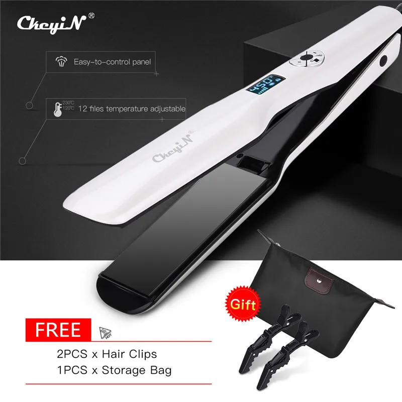 

Ckeyin Professional Hair Straightener LCD Digital Ceramic 12 Files Temperature Styling Tool Fast Heating Wide Plate Flat Iron 39