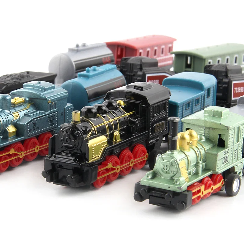 

4 Pcs 1:60 Diecast Alloy Toy Car Vehicles Retro Steam Train Carrinho De Brinquedo Pull Back Model Train kids Toys For Boys Gifts