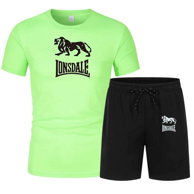 

2021 Summer Men 's T- shirt Set 2-piece Men 's Sportswear Set Sports Fitness Printing Short Sleeve + Shorts